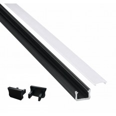 LED profil Lumines X, dolžine 200 cm, črn – nadometni, komplet s pokrovom