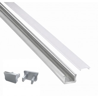 LED profil Lumines X, dolžine 200 cm, srebrn – nadometni, komplet s pokrovom
